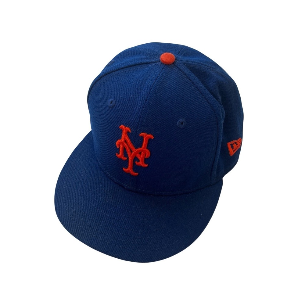 MLB New York Mets Baseball Hat Size 7 1/4 in / 57.7cm Blue Orange Logo Embroider